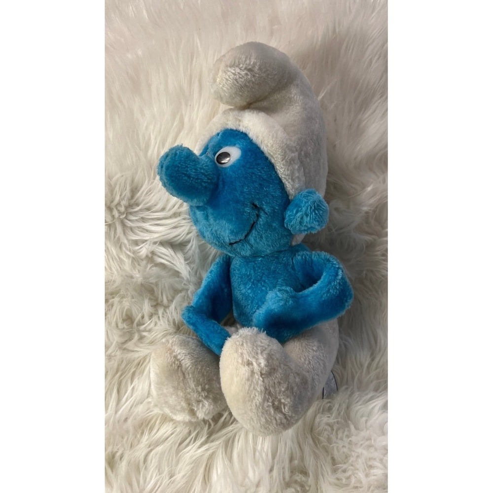 Vintage Blue SMURF Plush Stuffed Animal Toy Doll Peyo Wallace Berrie & Co‎